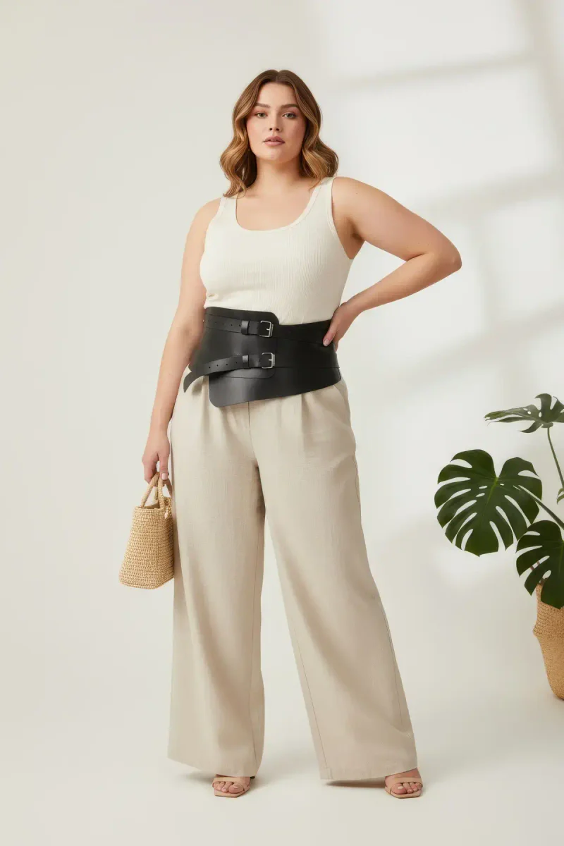 Vegan Leather Waspie Belt Front View Model