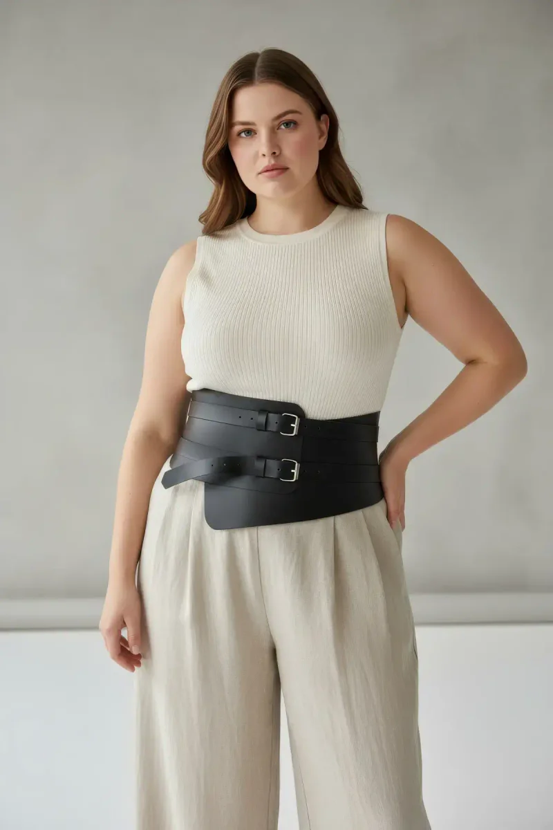 Asymmetric Waspie Belt Details Close