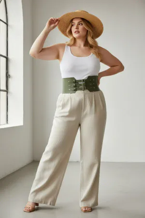 Olive Green Wide Waist Harness Belt Vegan Leather Triple Buckle