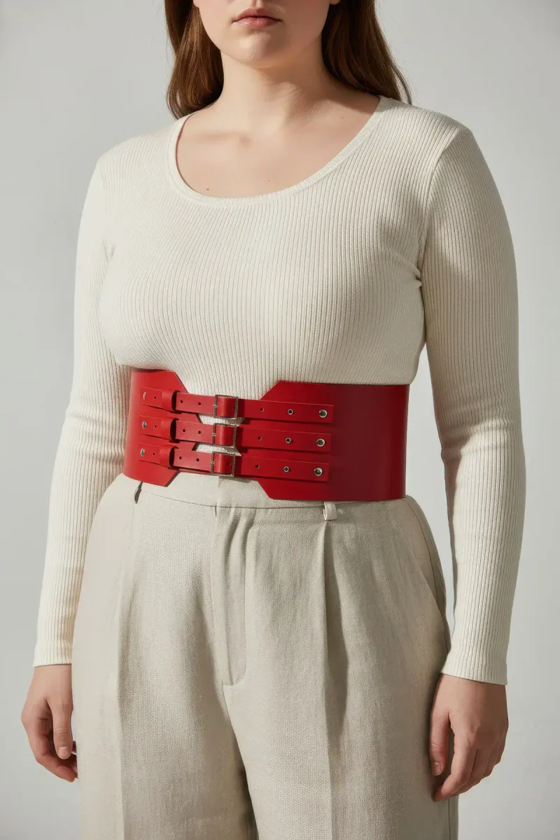 Red Fashion Harness Belt with triple