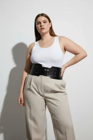 Büyük Beden Siyah Kadın Kemer Geniş Korse Tarzı Üç Tokalı - APFT618