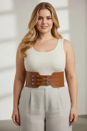 Tan Faux Leather Corset Waist Harness Women Three Buckles