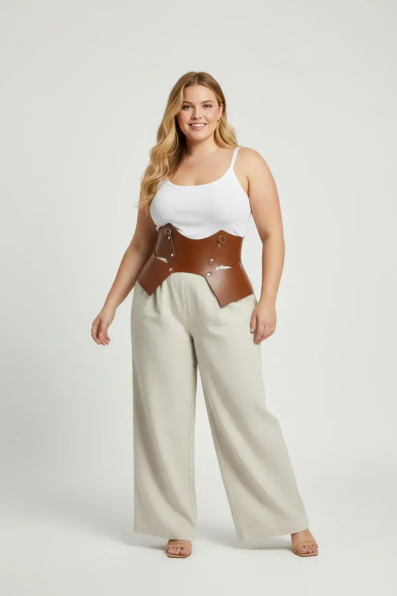 Underbust Harness Belt Tan side view with
