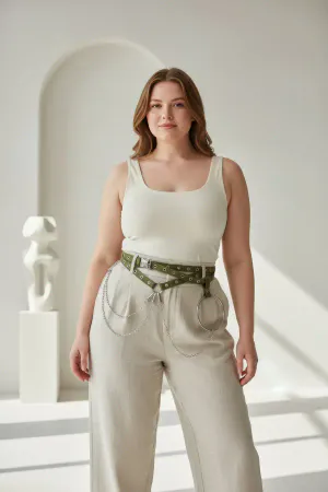 Büyük Beden Haki Kadın Kemer Zincir ve Halka Detaylı Trend Model - APFT621