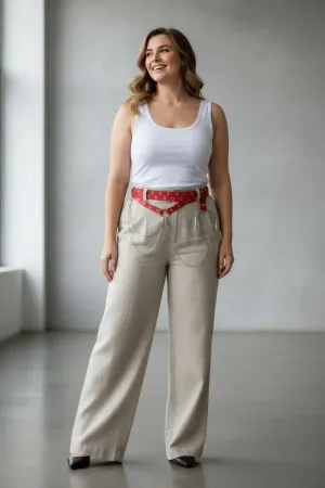 Büyük Beden Kırmızı Kadın Kemer Çoklu Kayışlı Zincir ve Halka Detaylı - APFT621