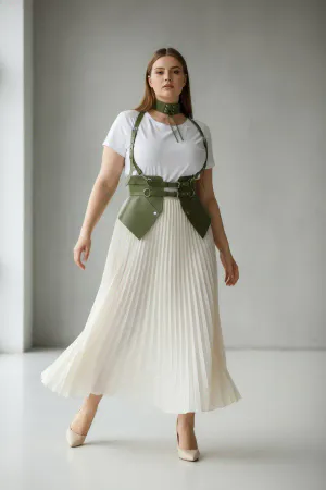 Büyük Beden Haki Kadın Kemer Omuz Askılı Deri Korse Tarzı - APFT622