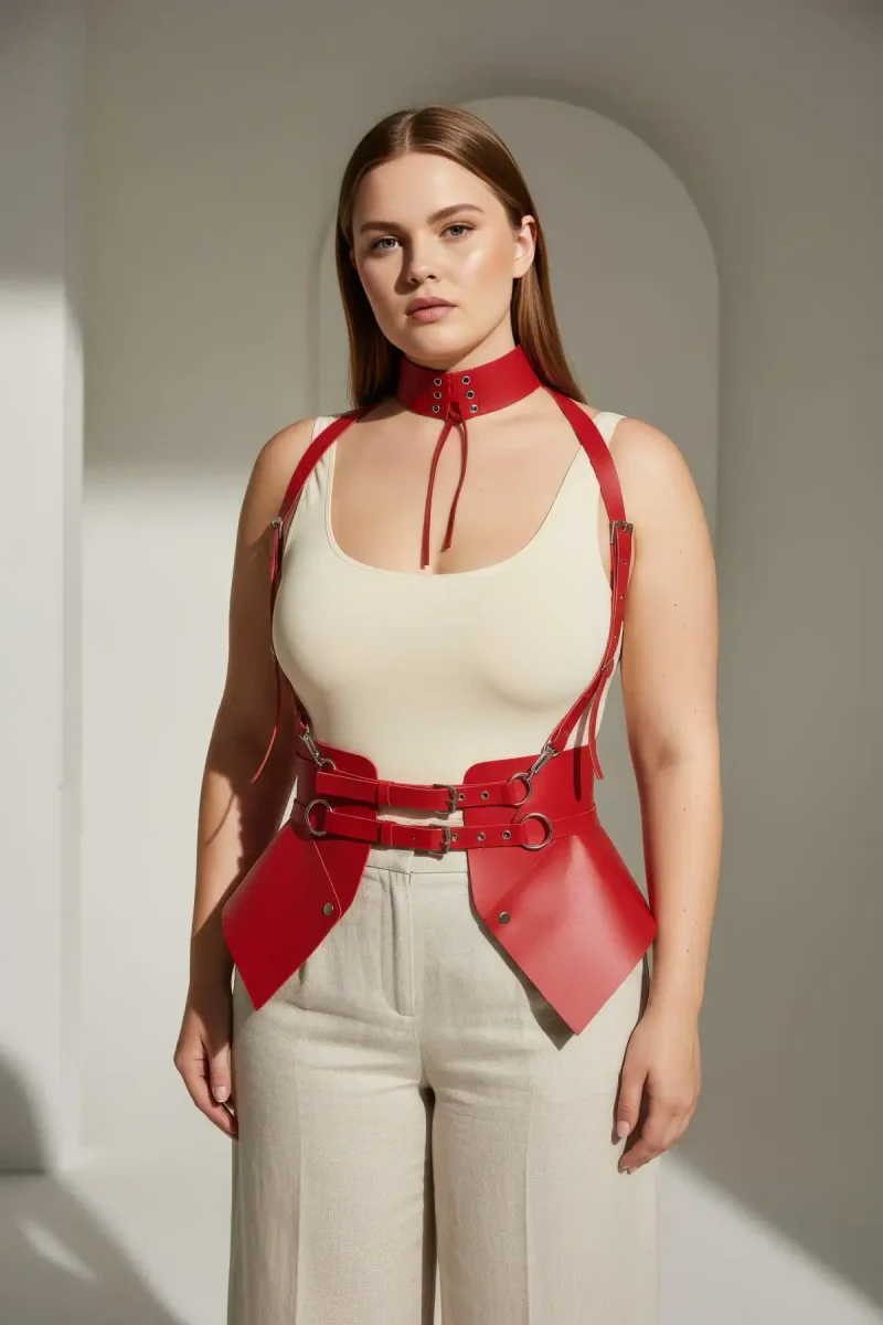Festival red leather harness and choker