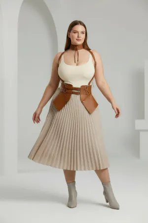Tan Faux Leather Waspie Corset Harness with Choker and Shoulder Straps