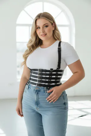 Black Faux Leather Underbust Waist Harness Women Adjustable Shoulder Straps