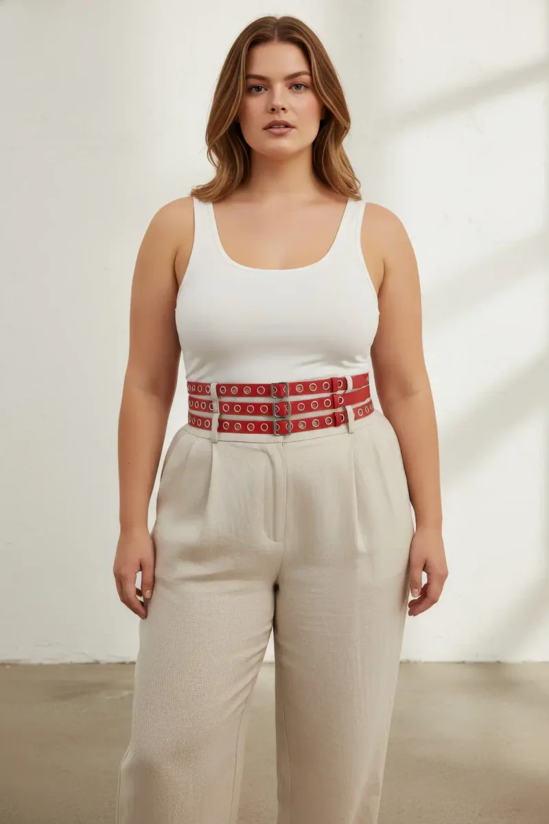 Faux Leather Waist Cinch Belt Detail