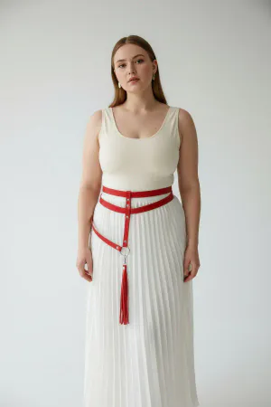 Red Faux Leather Waist Harness with Tassel Thigh Straps Adjustable