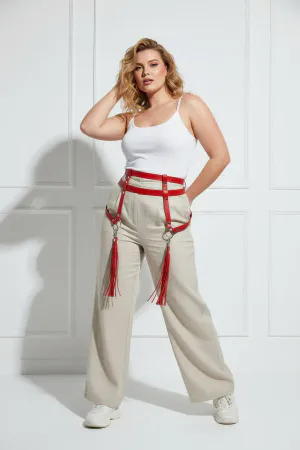 Red Faux Leather Waist Harness with Tassel Thigh Straps Adjustable