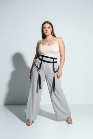 Black Faux Leather Waist Harness with Detachable Tassels Plus Size