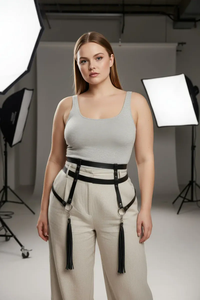 Plus Size Waist Harness Outfit black faux leather