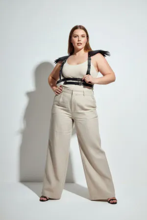 Büyük Beden Siyah Kadın Kemer Omuz Detaylı Deri Vücut Aksesuarı - APFT717