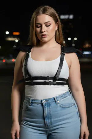 Büyük Beden Siyah Kadın Kemer Omuz Detaylı Deri Vücut Aksesuarı - APFT717