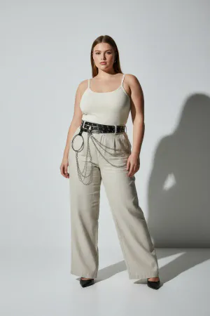 Black Faux Leather Grommet Waist Harness Belt with Silver O-Ring and Layered Chains