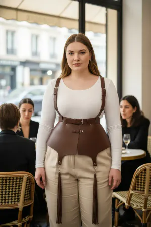 Brown Faux Leather Corset Harness with Tassels and Shoulder Straps