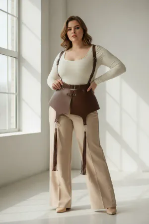Brown Faux Leather Corset Harness with Tassels and Shoulder Straps