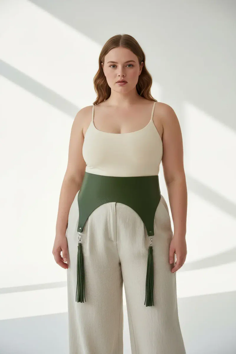Olive Green Faux Leather Waist Harness Side