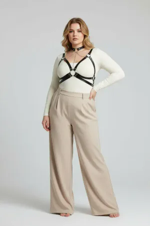 Büyük Beden Siyah Kadın Kemer Zincir Detaylı Deri Harness Vücut Aksesuarı - APFT797