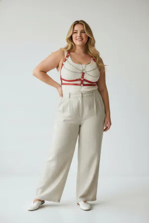 Büyük Beden Kırmızı Kadın Kemer Zincir Detaylı Deri Vücut Aksesuarı - APFT808