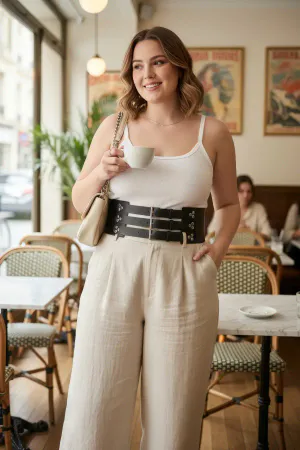 Black Vegan Leather Wide Waist Harness Belt Triple Buckle Straps