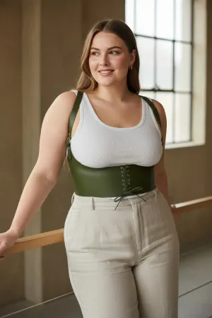 Büyük Beden Haki Kadın Korse Kemer Bağcıklı Detaylı Estetik Tasarım - APFT855