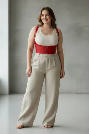 Büyük Beden Kırmızı Kadın Kemer Bağcıklı Korse Stili Omuz Askılı - APFT855