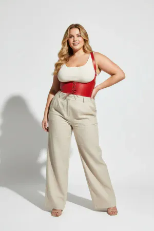 Büyük Beden Kırmızı Kadın Kemer Bağcıklı Korse Stili Omuz Askılı - APFT855