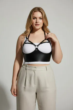 Black Faux Leather Underbust Chest Harness Women Studded Details