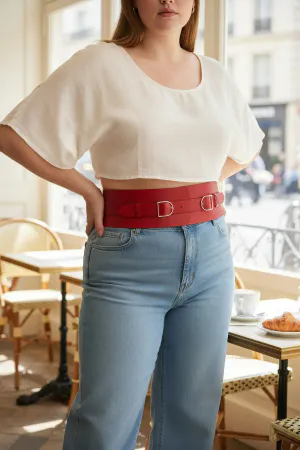 Büyük Beden Kırmızı Kadın Kemer Geniş Korse Görünümlü Çift Tokalı - APFT875