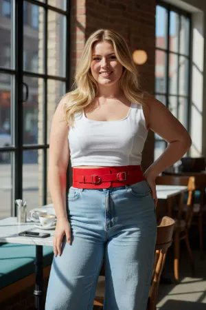 Büyük Beden Kırmızı Kadın Kemer Geniş Korse Görünümlü Çift Tokalı - APFT875