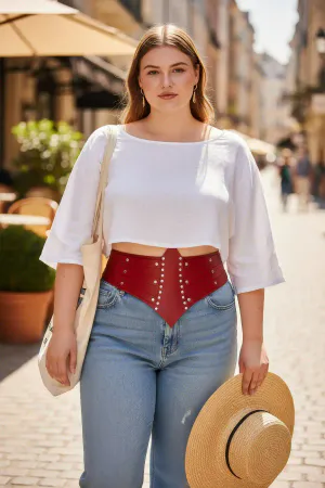 Büyük Beden Kırmızı Kadın Kemer Korse Formlu Zımba Detaylı - APFT905