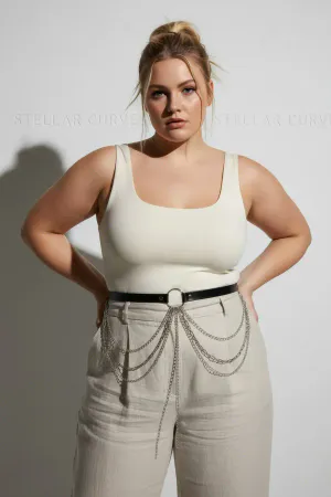 Büyük Beden Siyah Kadın Deri Kemer Çoklu Zincir Detaylı Tasarım - APFT922