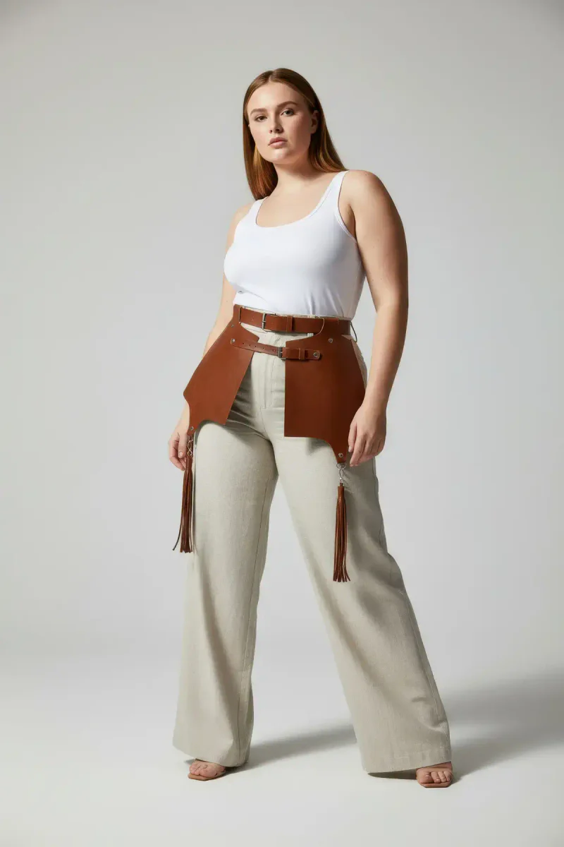 Tan Fashion Harness Flat Lay Wide Panels