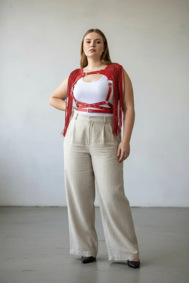 Red Fringe Body Harness Plus Size worn over
