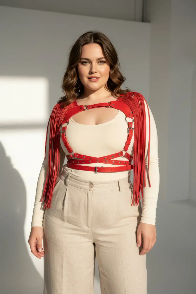 Red Strappy Faux Leather Harness