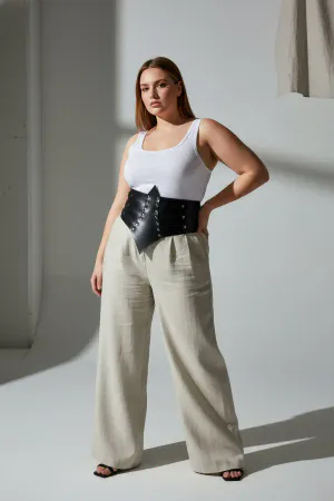 Black Faux Leather Studded Waist Cincher Bodice Belt Front View