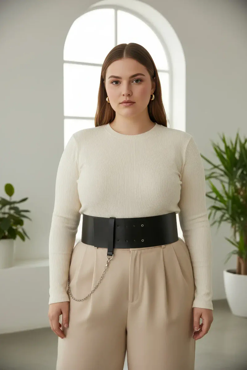 Black Vegan Leather Waist Cincher front view