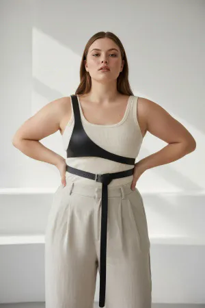 Asymmetric Faux Leather Body Harness Black with Long Dangling Belt Strap
