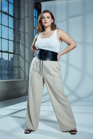 Büyük Beden Siyah Kadın Kemer Bağcıklı Korse Detaylı Elbise Kombin - APFT1127