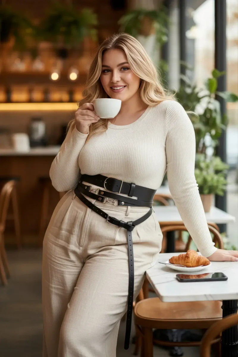Black Faux Leather Multi-Strap Waist Harness Belt Women