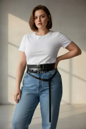 Black Faux Leather Multi-Strap Waist Harness Belt Women