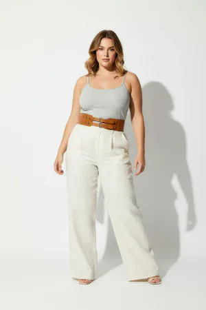 Tan Faux Leather Wide Corset Belt Double Buckle Waist Cinching