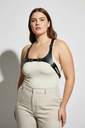 Black Faux Leather Chest Harness Adjustable Buckle Straps