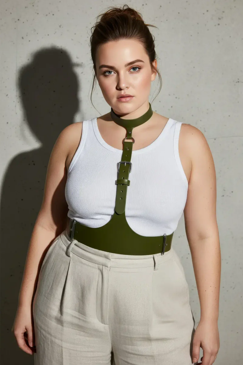 Plus Size Olive Harness Outfit Wide