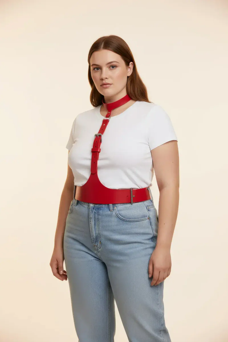 Red Underbust Harness Front View Plus Size
