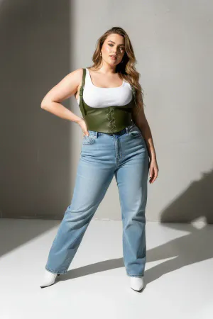 Büyük Beden Haki Kadın Kemer Korse Görünümlü Bağlama Detaylı - APFT1428