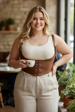 Tan Faux Leather Underbust Corset Harness Adjustable Shoulder Straps